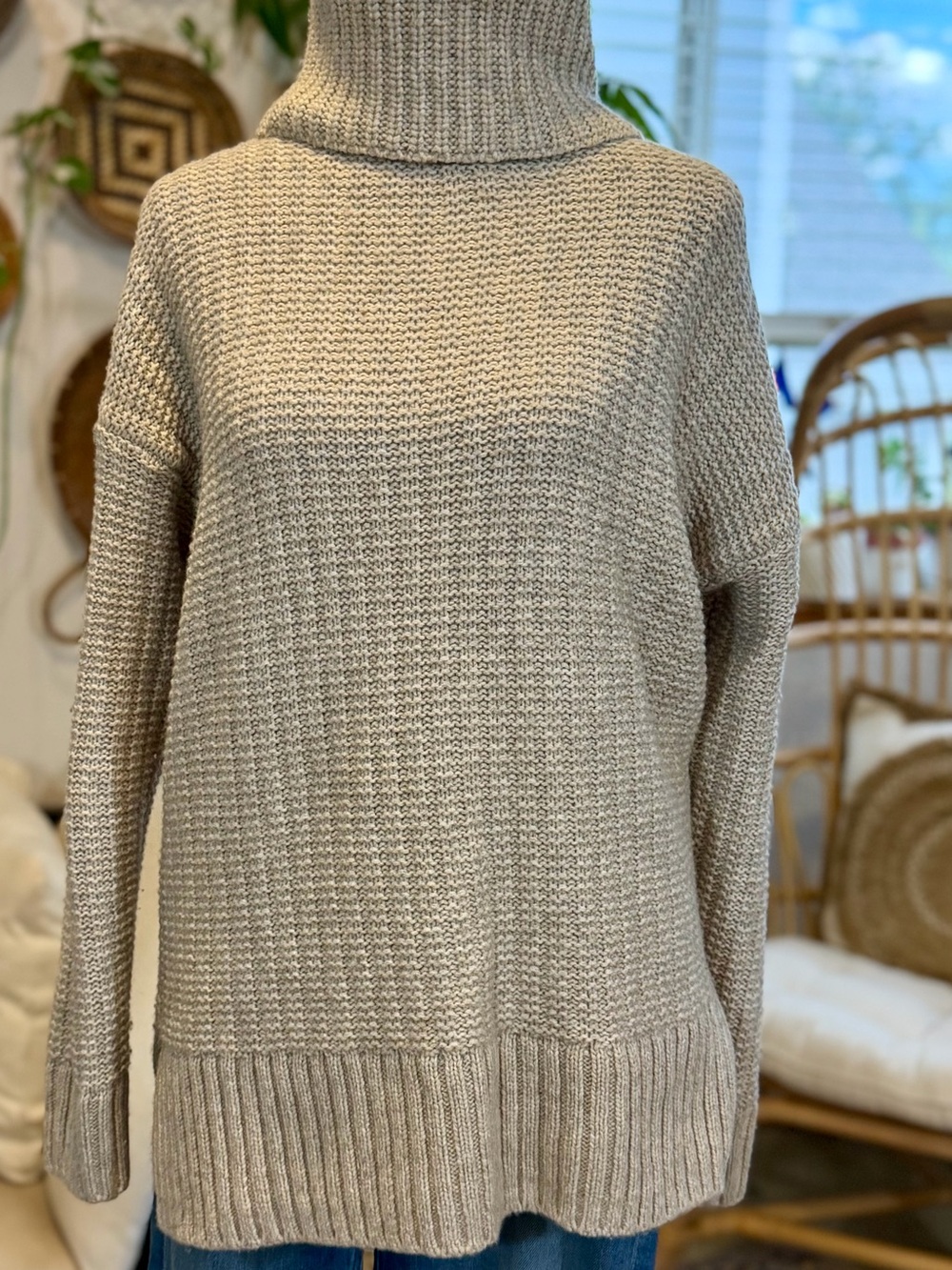 Madewell Oversized Turtleneck Sweater M Oatmeal Chunky Knit Cozy Fall Neutral - Picture 3 of 9